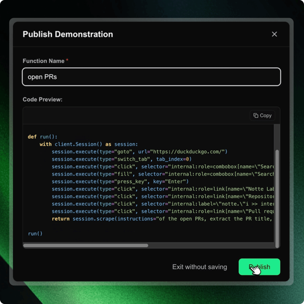 publish a function