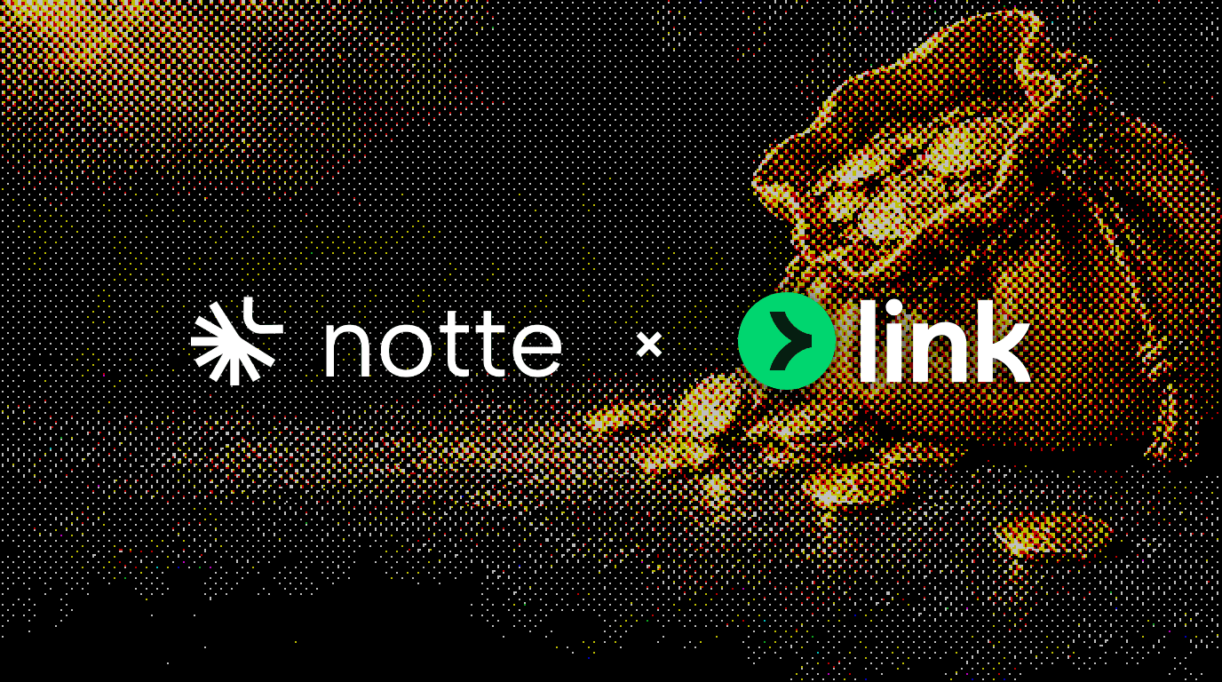 Notte and Link logos over a dithered gold coin purse spilling coins